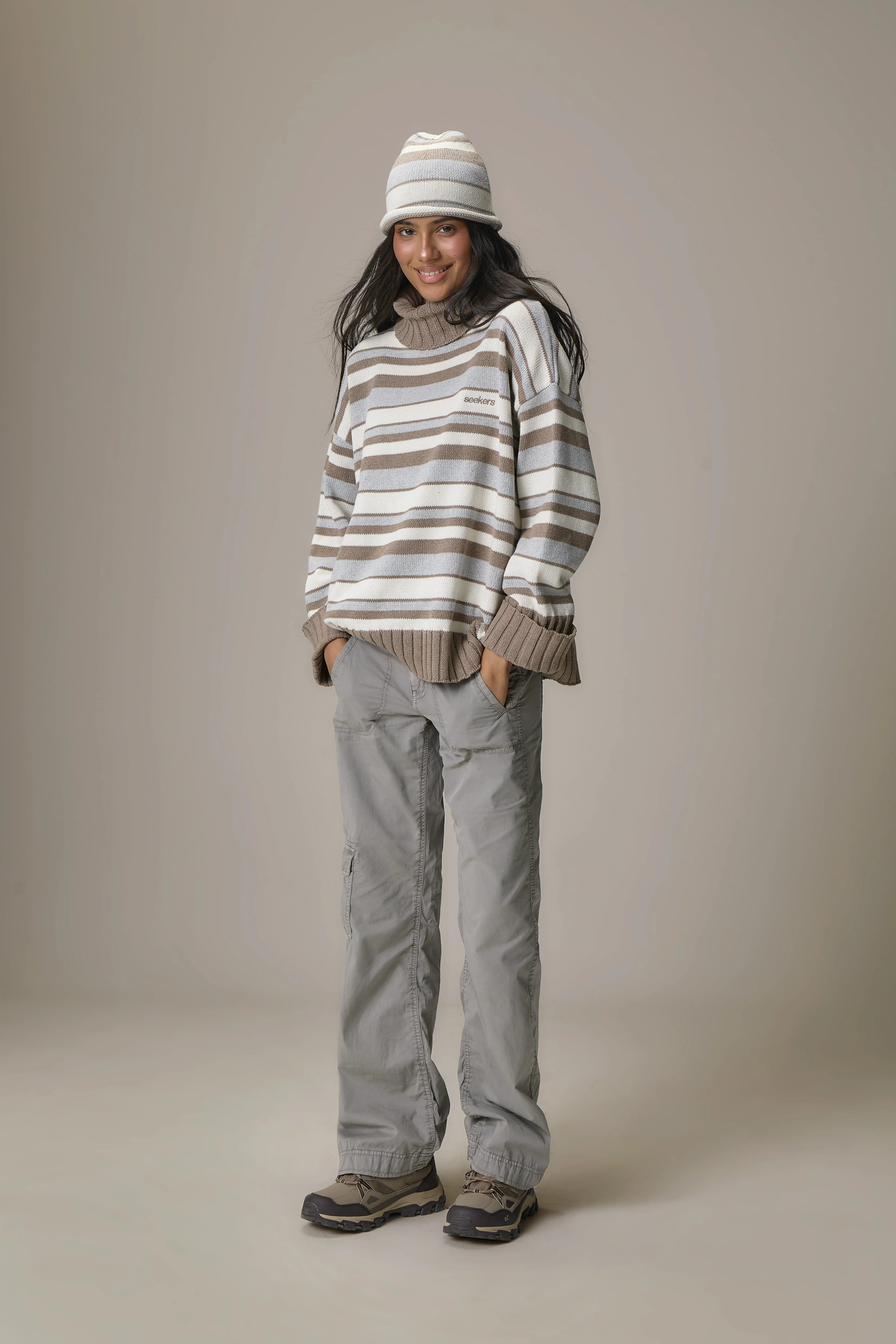 Bella Stripe Roll Neck in Grey - Image 3