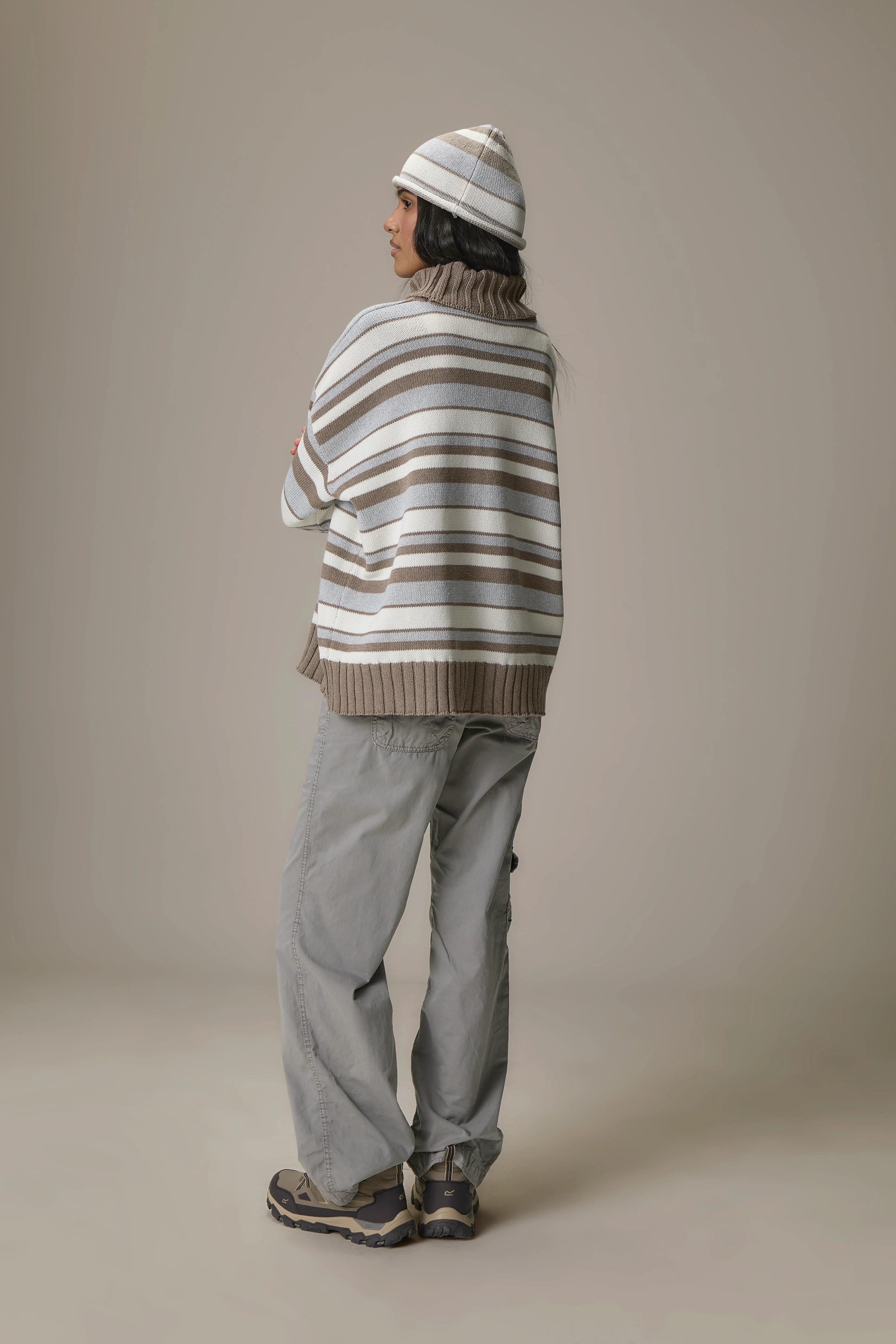 Bella Stripe Roll Neck in Grey - Image 4