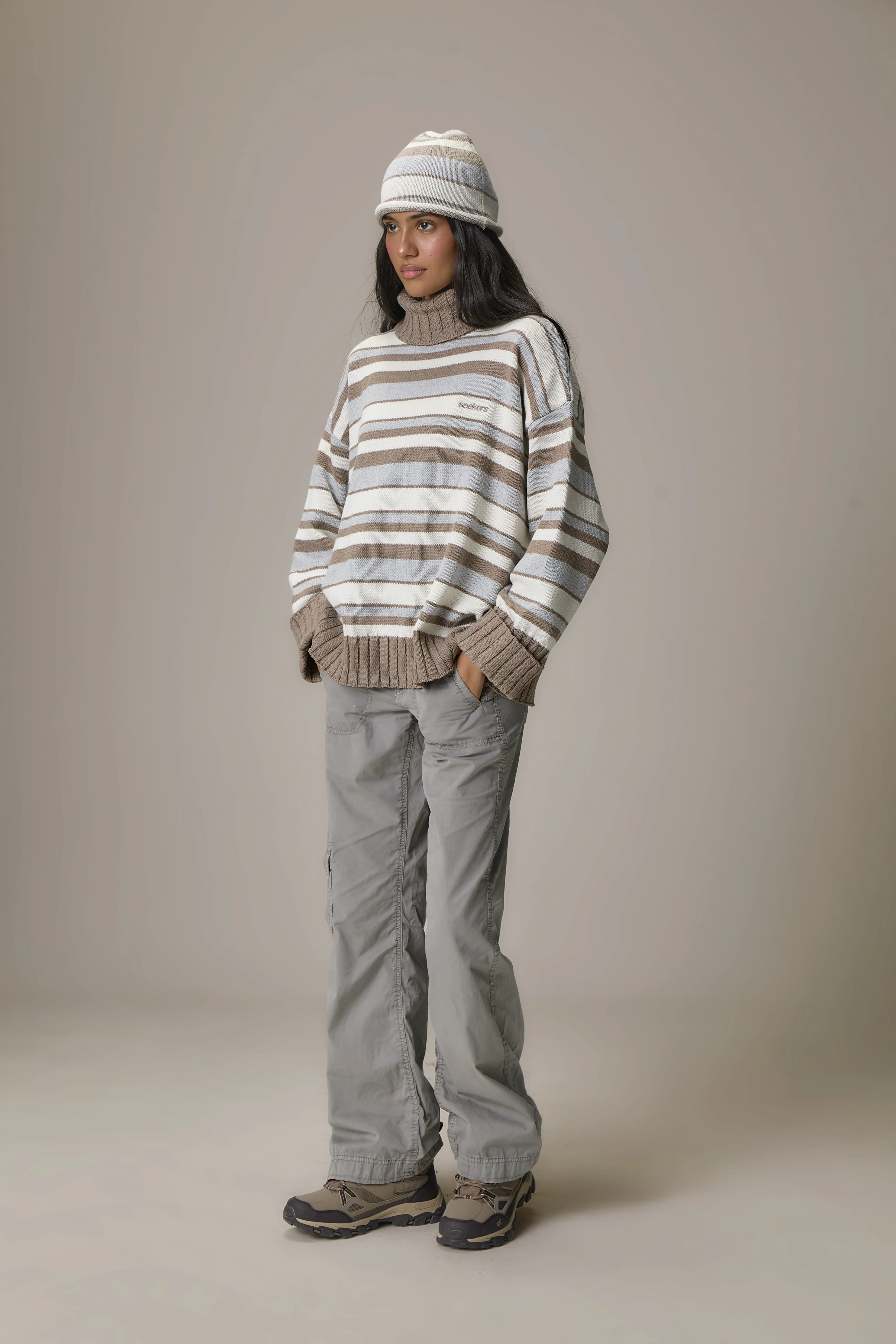 Bella Stripe Roll Neck in Grey - Image 6