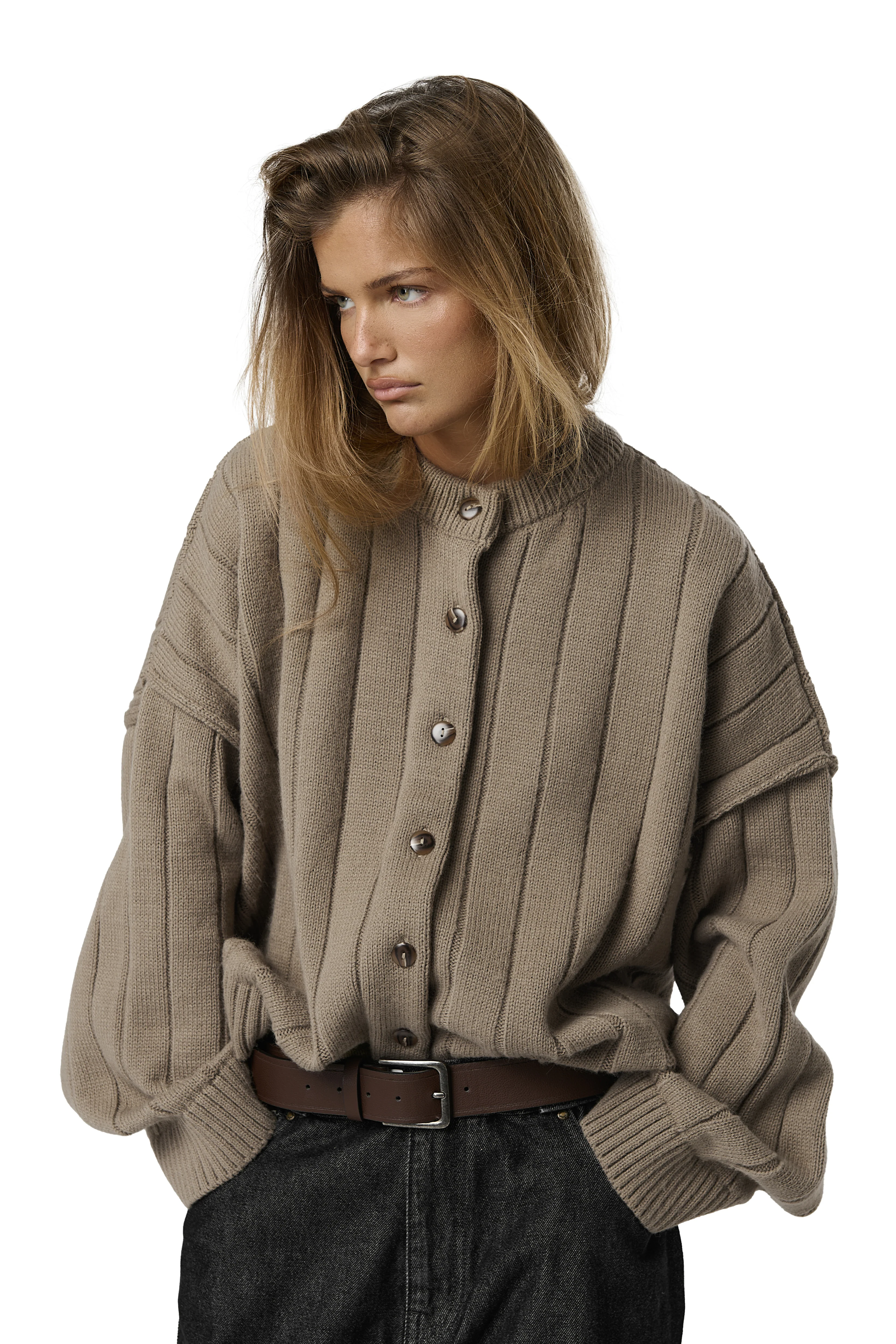 Bryant Button Cardigan in Beige - Image 7