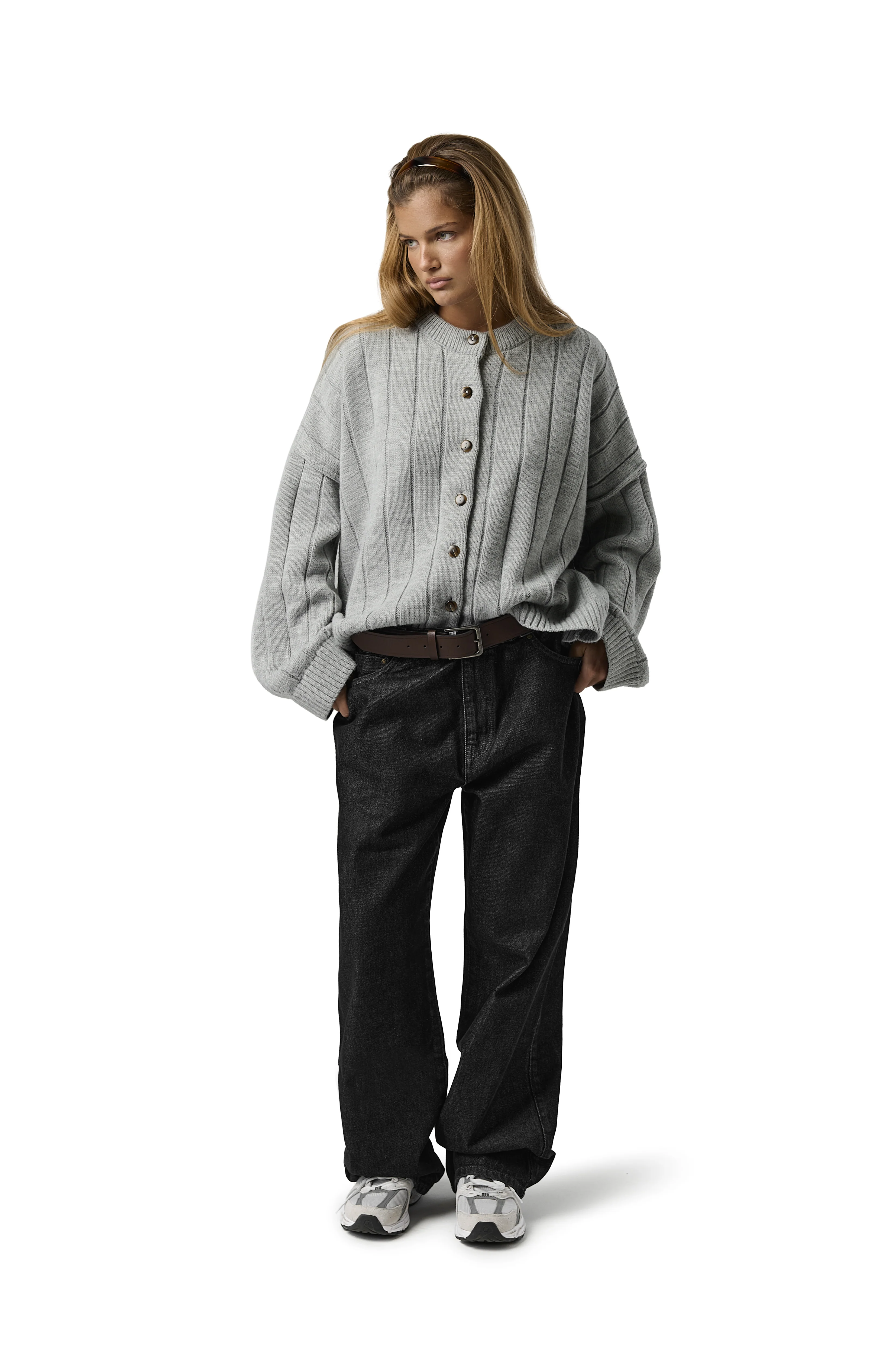 Bryant Button Cardigan in Light Grey - Image 3