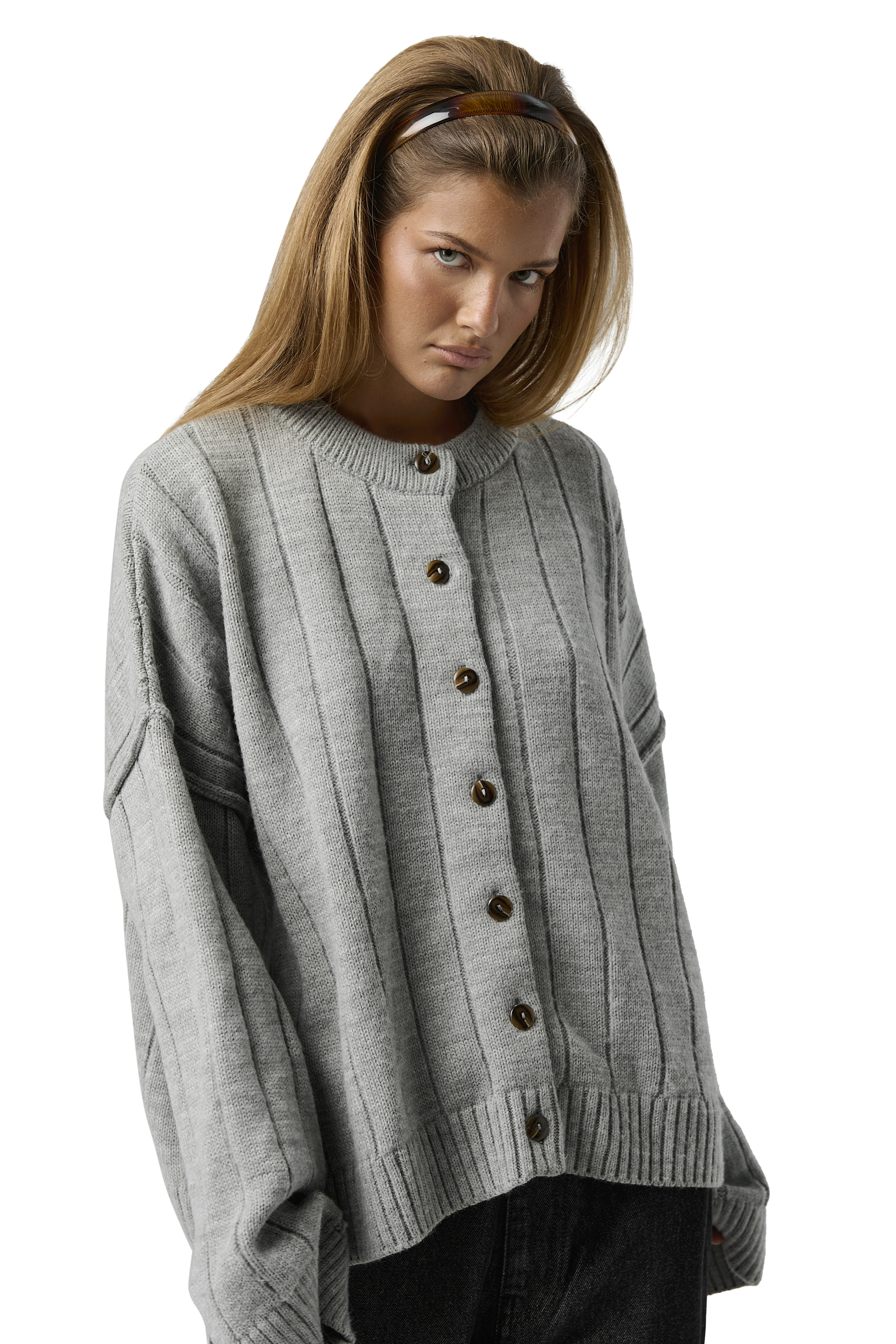 Bryant Button Cardigan in Light Grey - Image 5