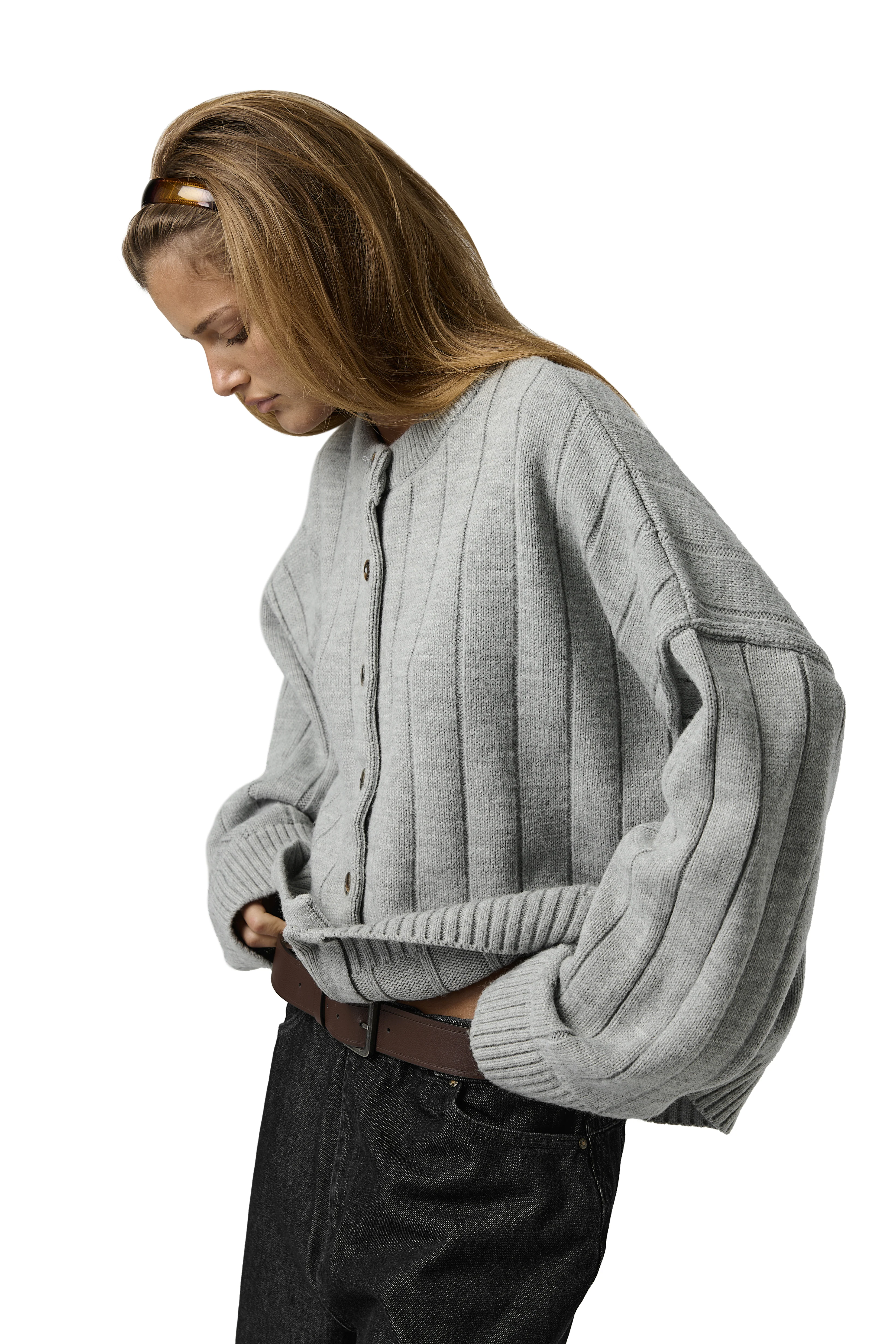Bryant Button Cardigan in Light Grey - Image 6