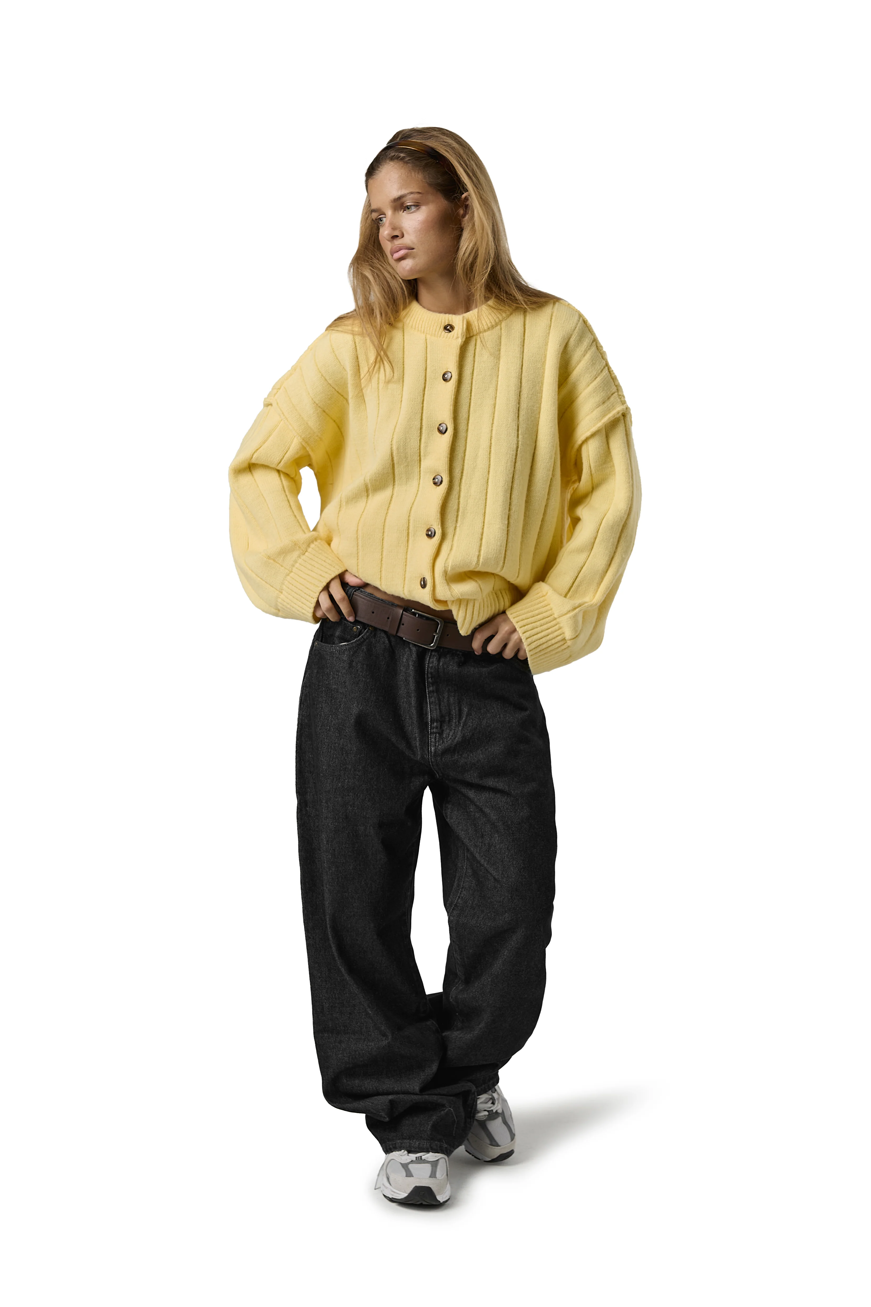 Bryant Button Cardigan in Yellow - Image 3