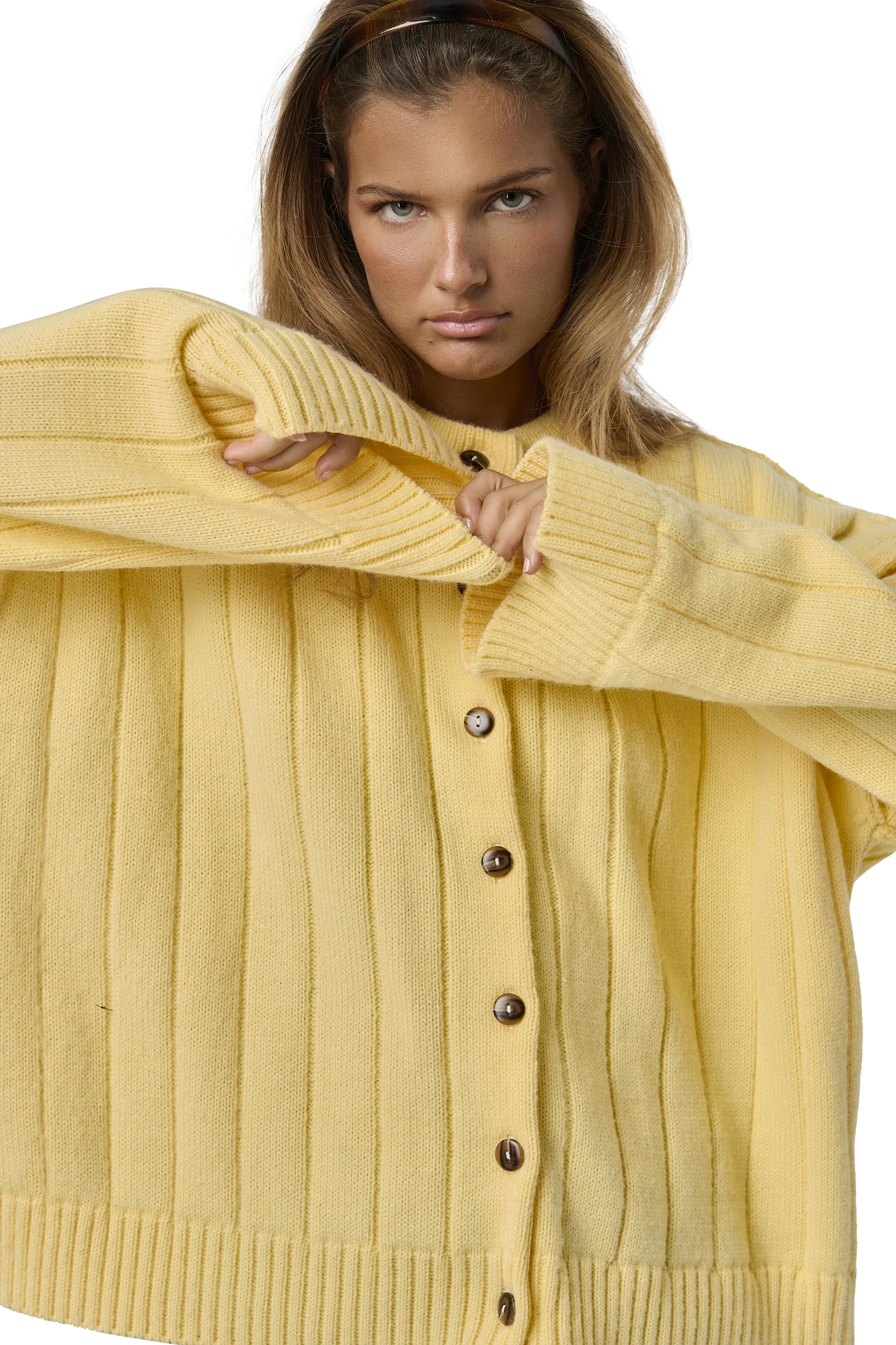 Bryant Button Cardigan in Yellow - Image 4