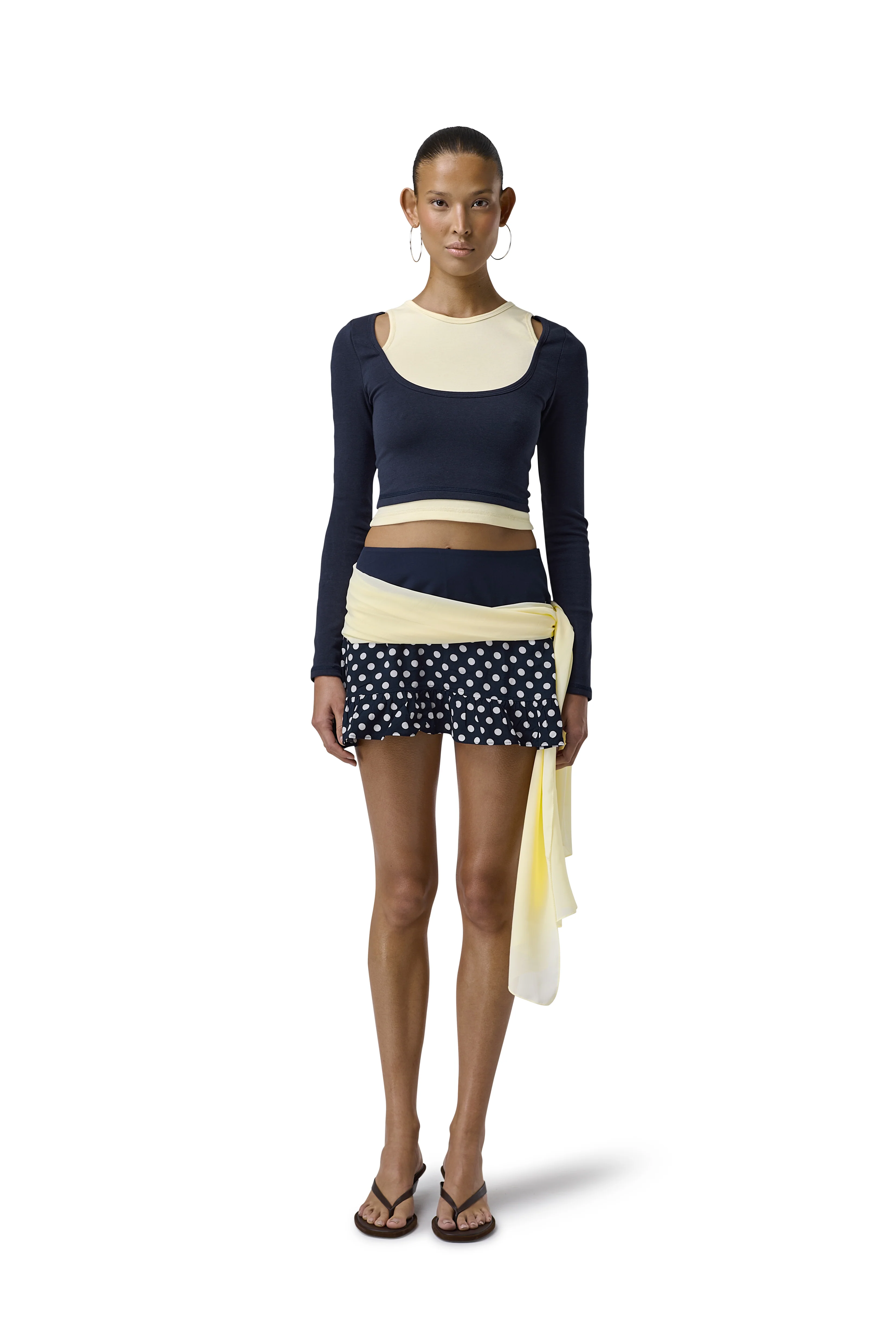 Huggie Layered Long Sleeve Top in Navy - Image 3