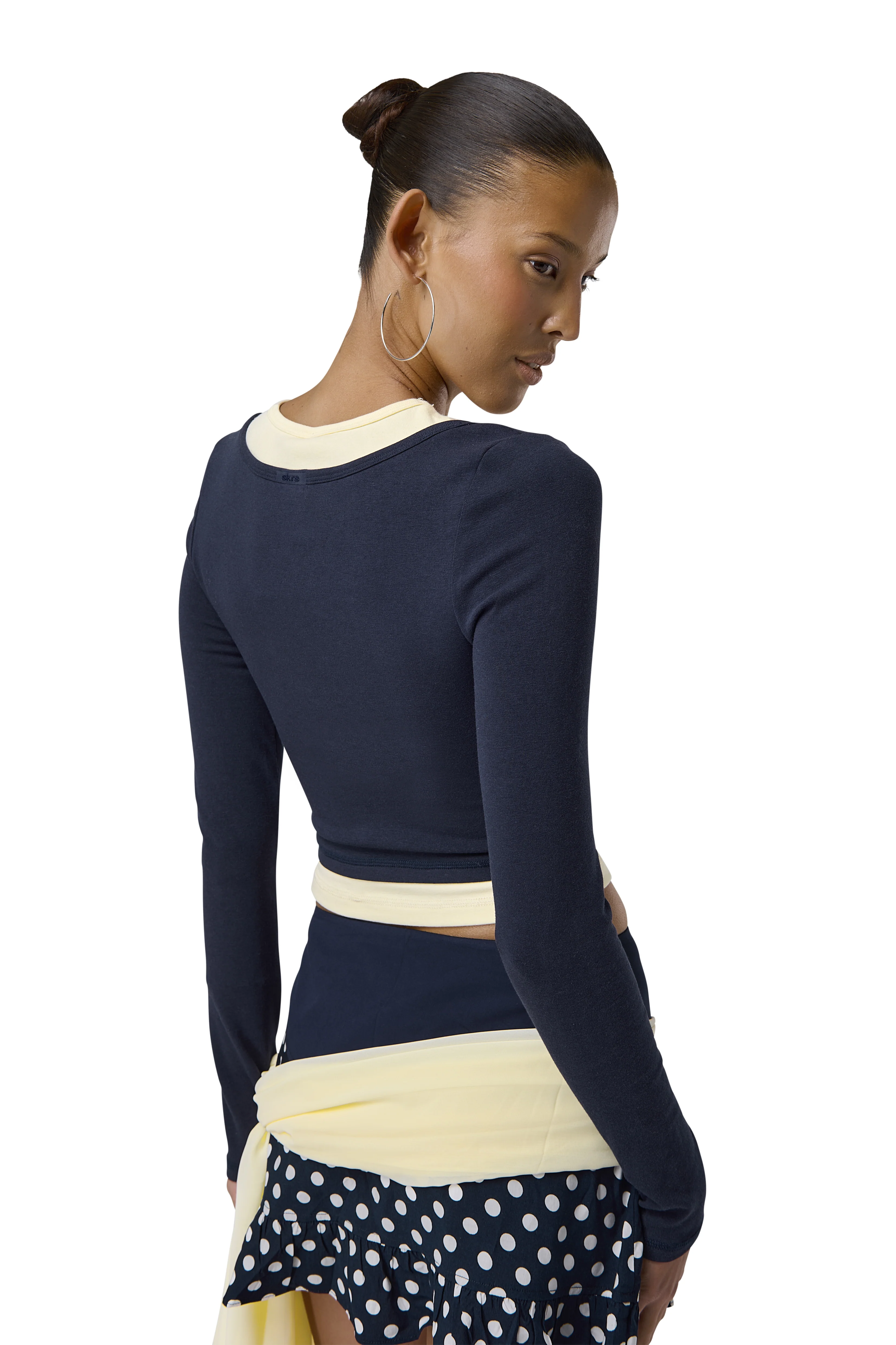 Huggie Layered Long Sleeve Top in Navy - Image 4