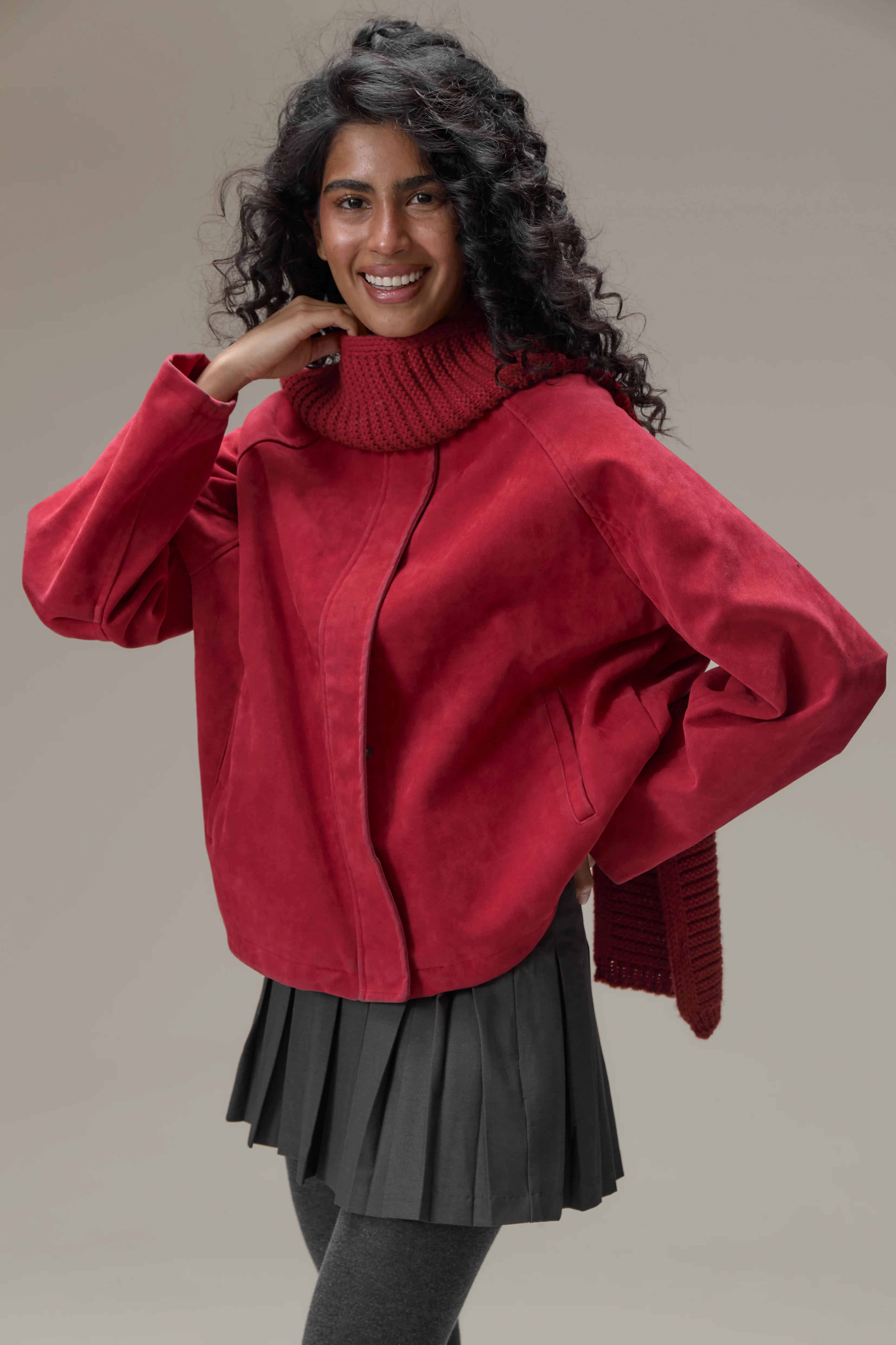 Lady Faux Suede Jacket in Red - Image 5