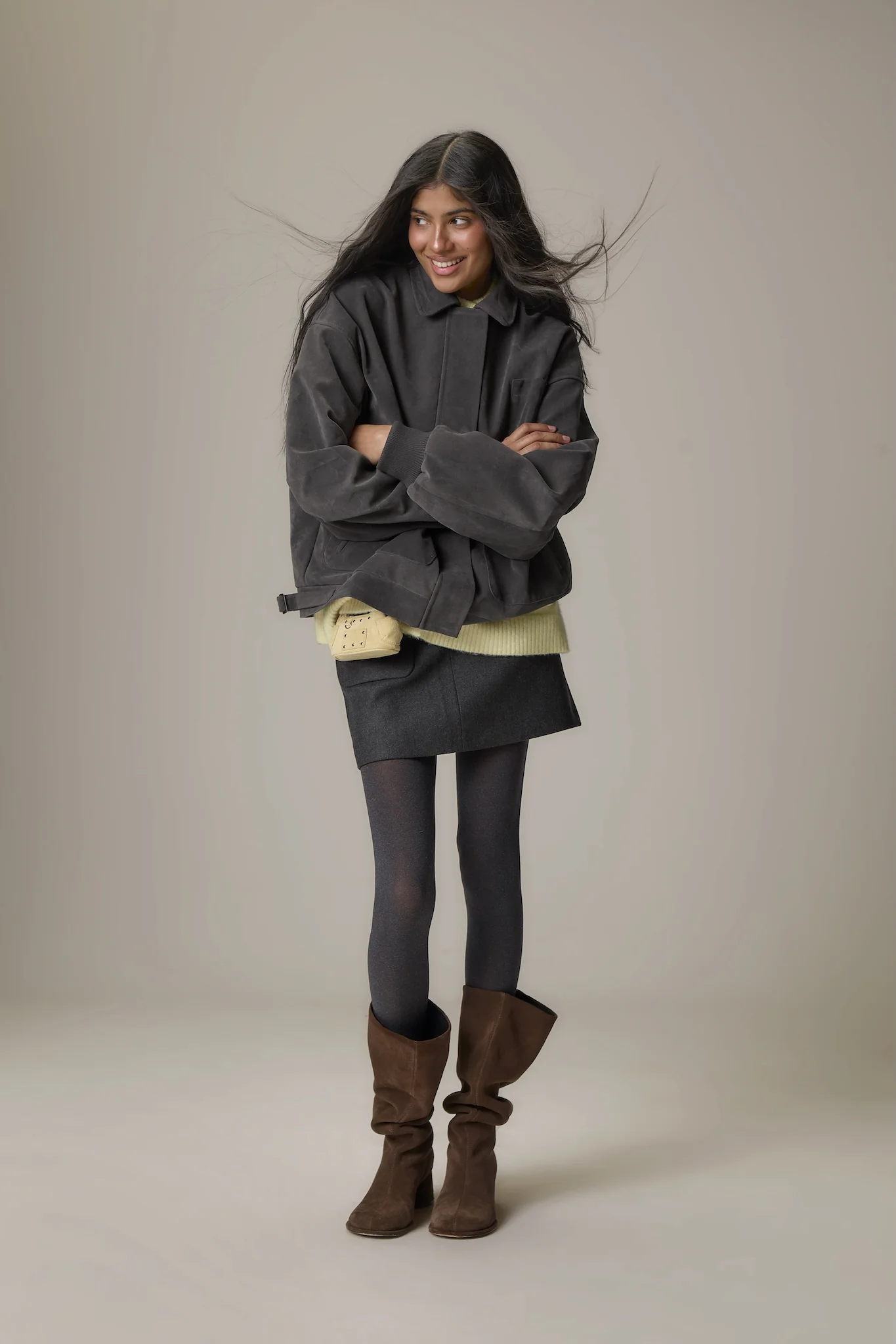 Martha Faux Suede Jacket in Dark Grey - Image 3