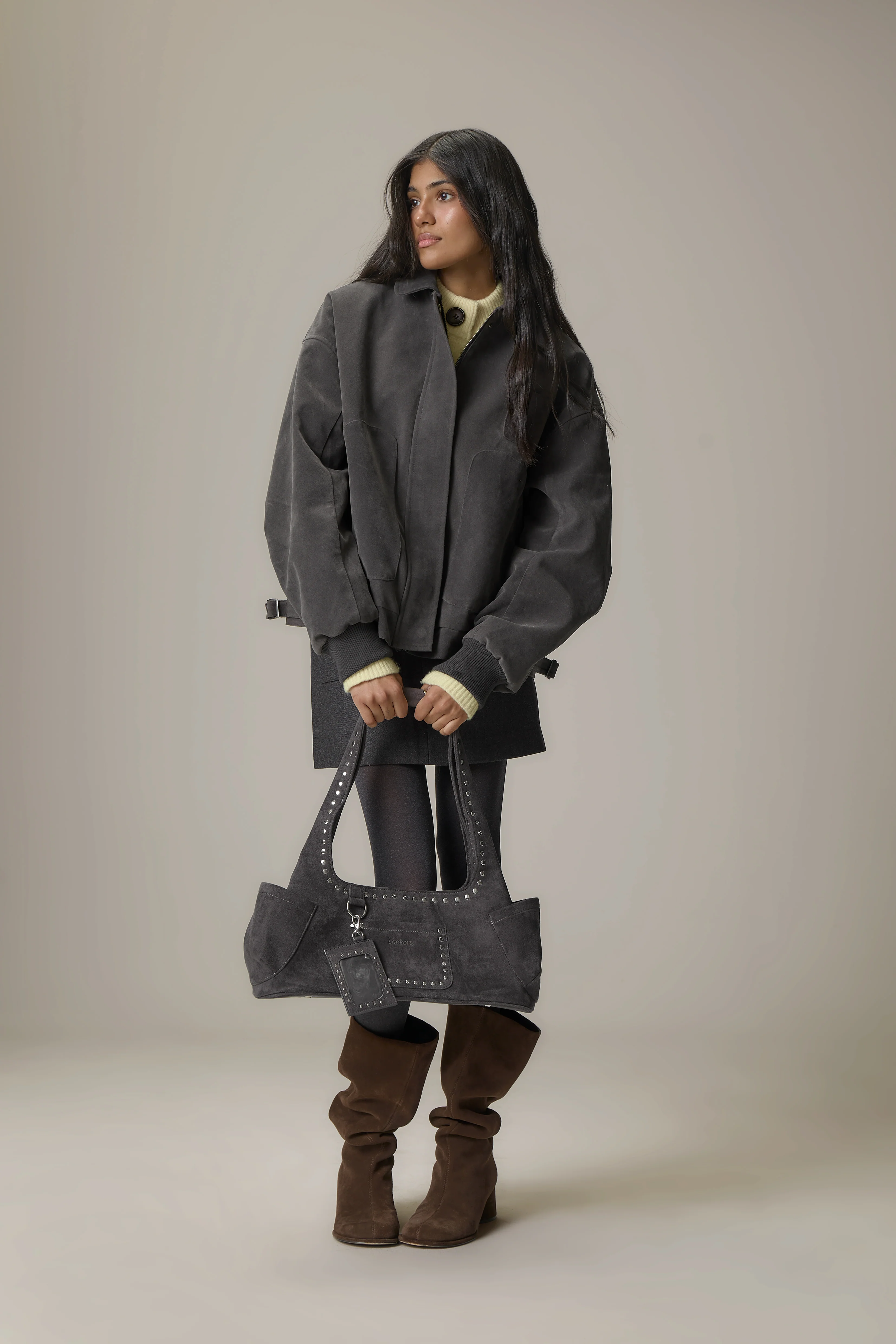 Martha Faux Suede Jacket in Dark Grey - Image 5