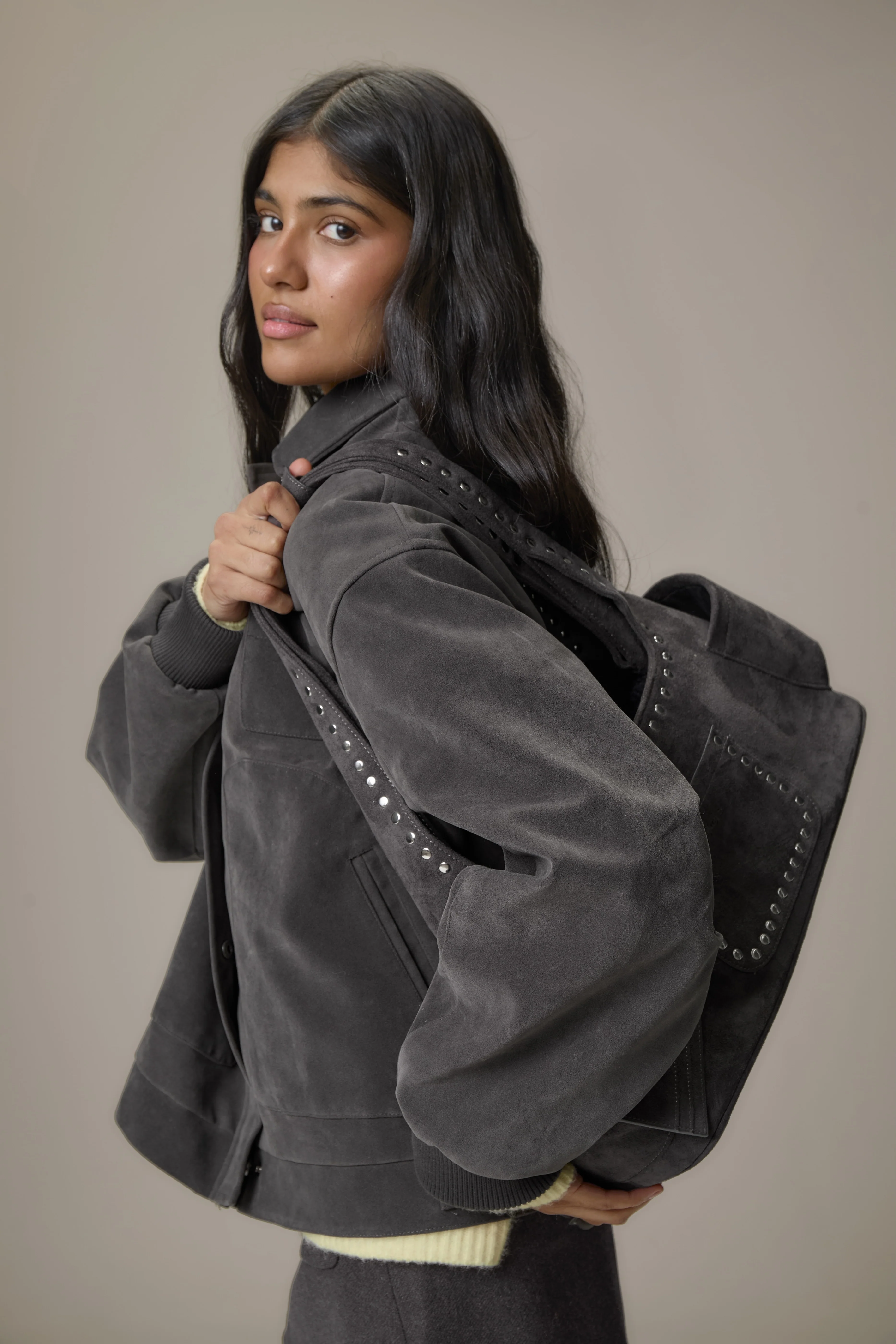 Martha Faux Suede Jacket in Dark Grey - Image 6