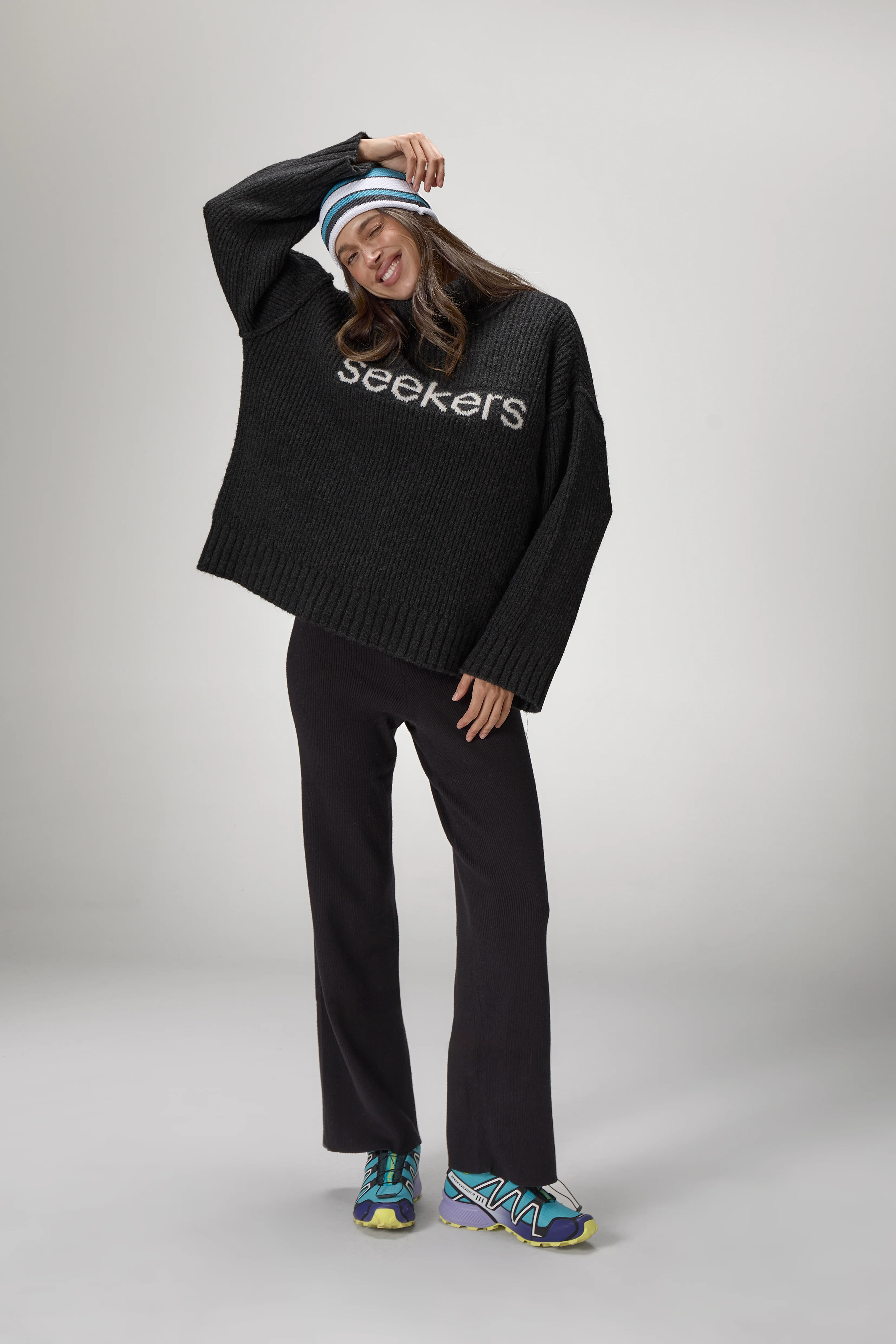 Misty Roll Neck Knit Jumper in Black - Image 3