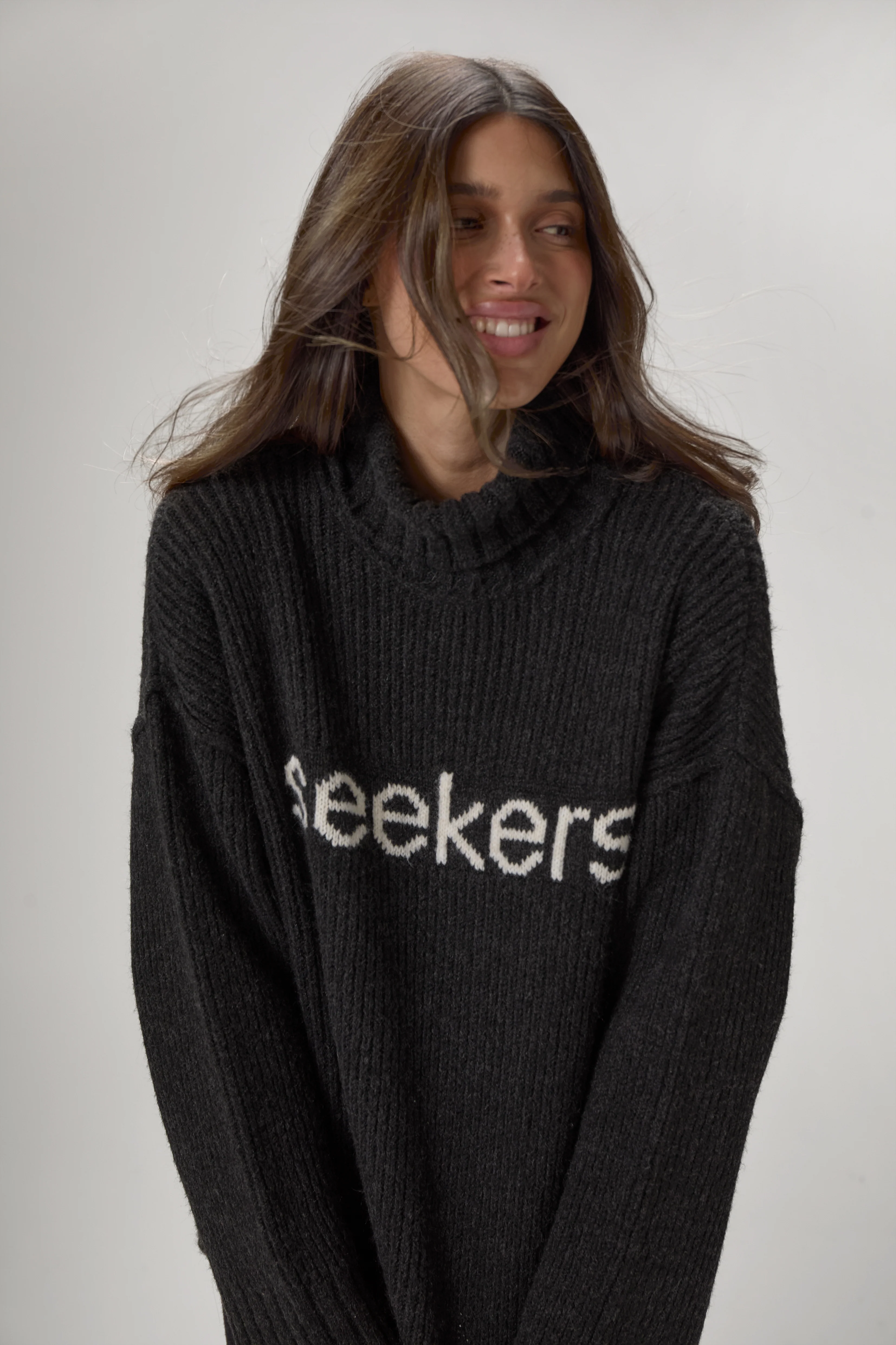 Misty Roll Neck Knit Jumper in Black - Image 4