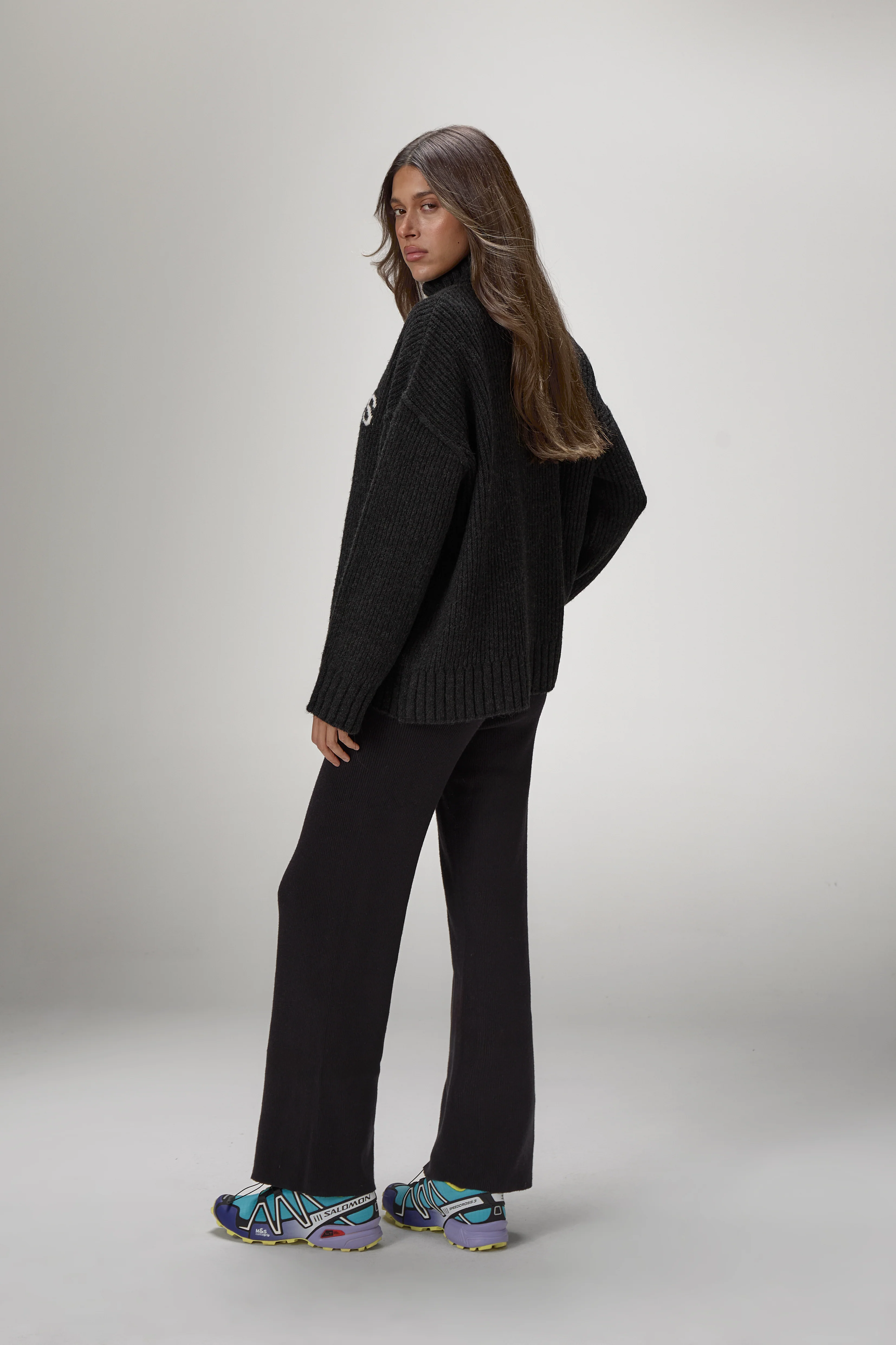 Misty Roll Neck Knit Jumper in Black - Image 5