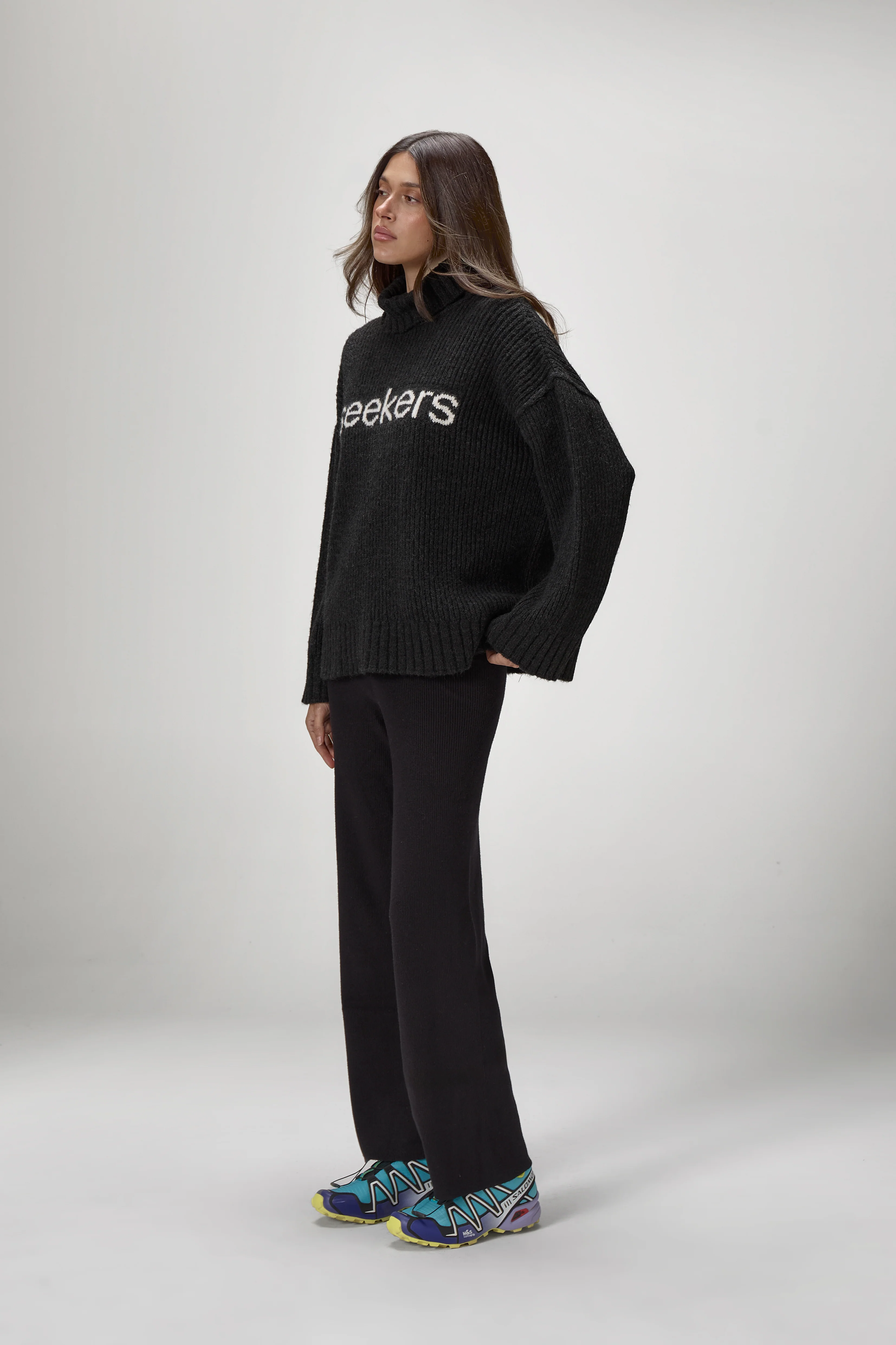 Misty Roll Neck Knit Jumper in Black - Image 6