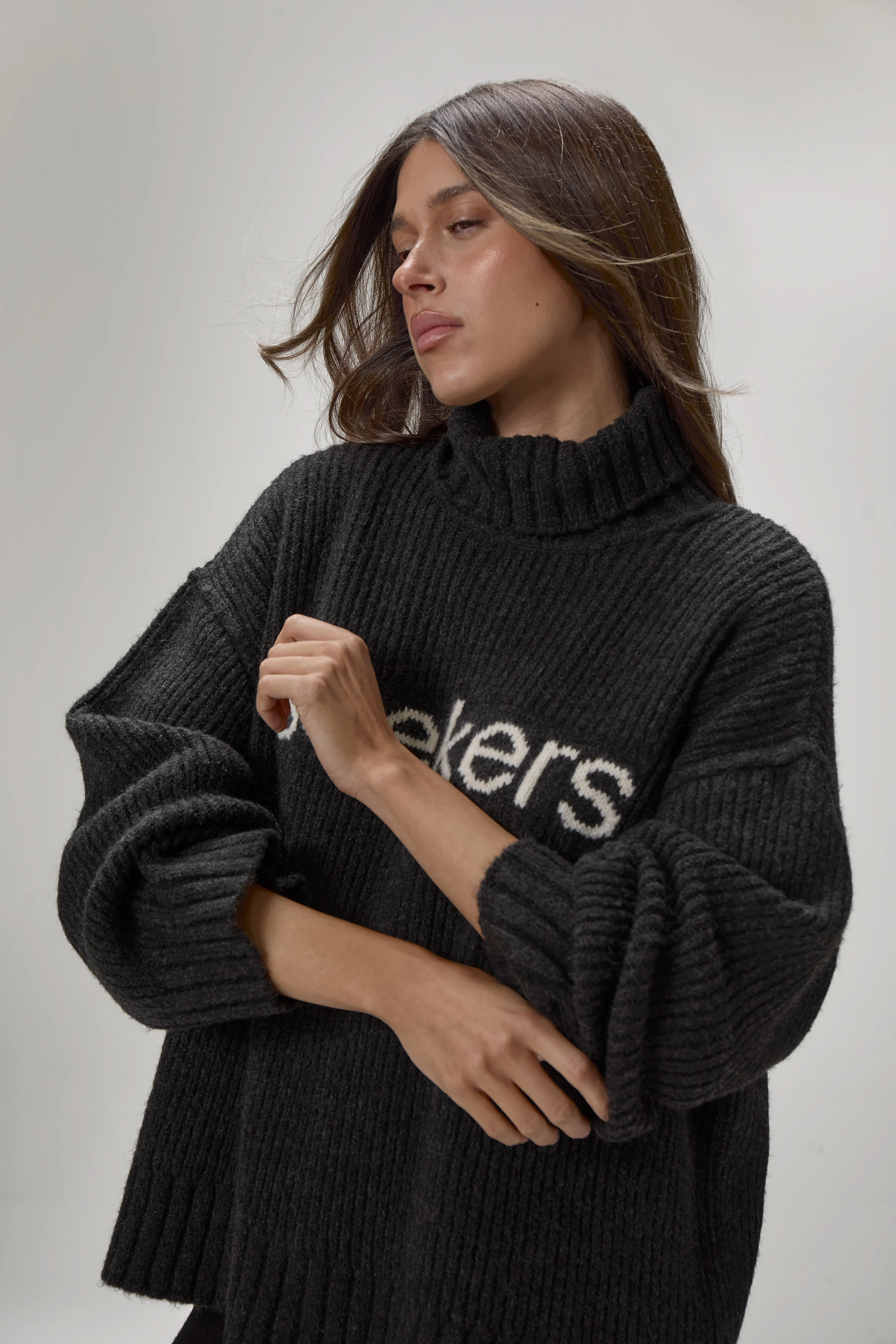 Misty Roll Neck Knit Jumper in Black - Image 7