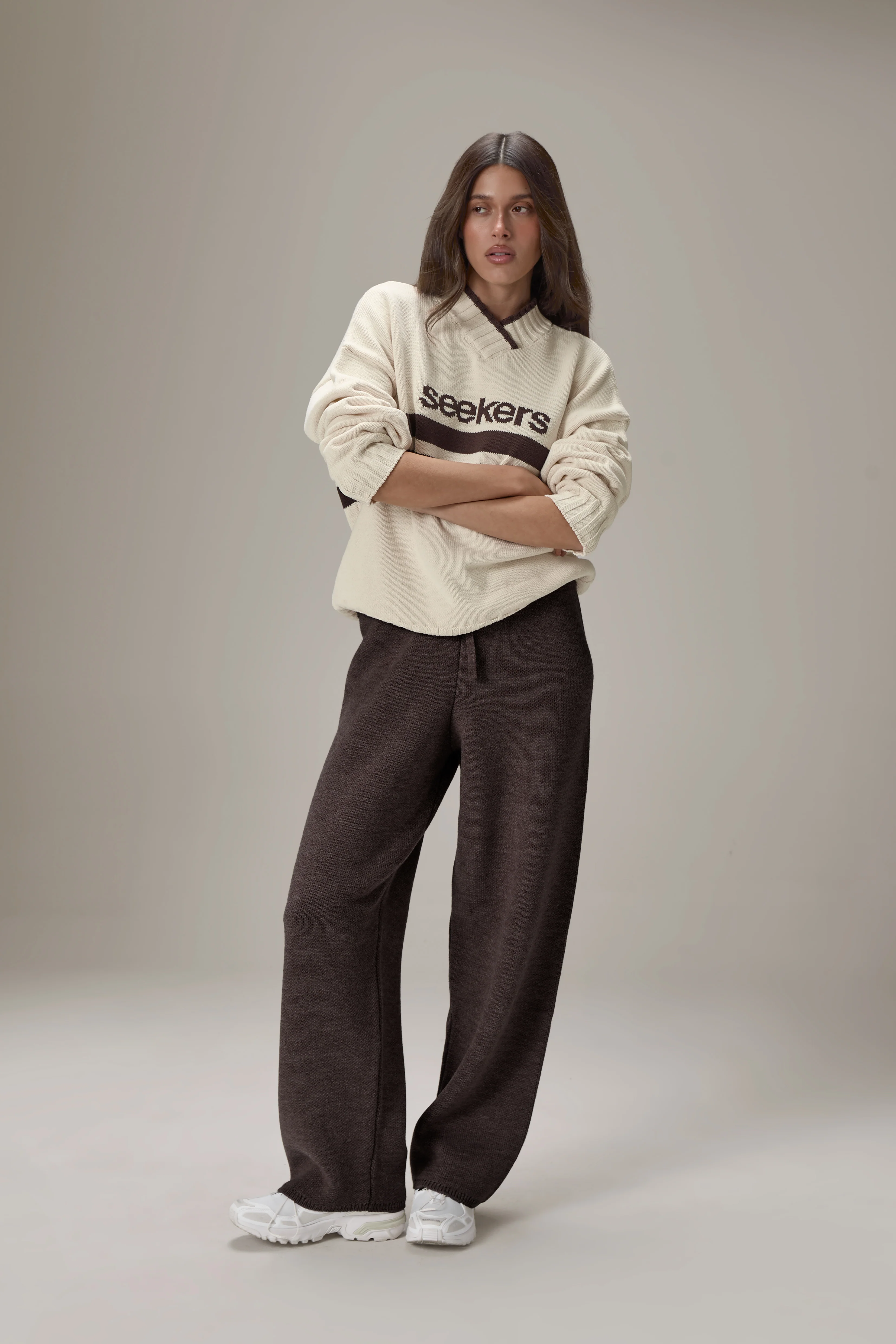 Peggy Logo Knit Sweater in Cream - Image 6