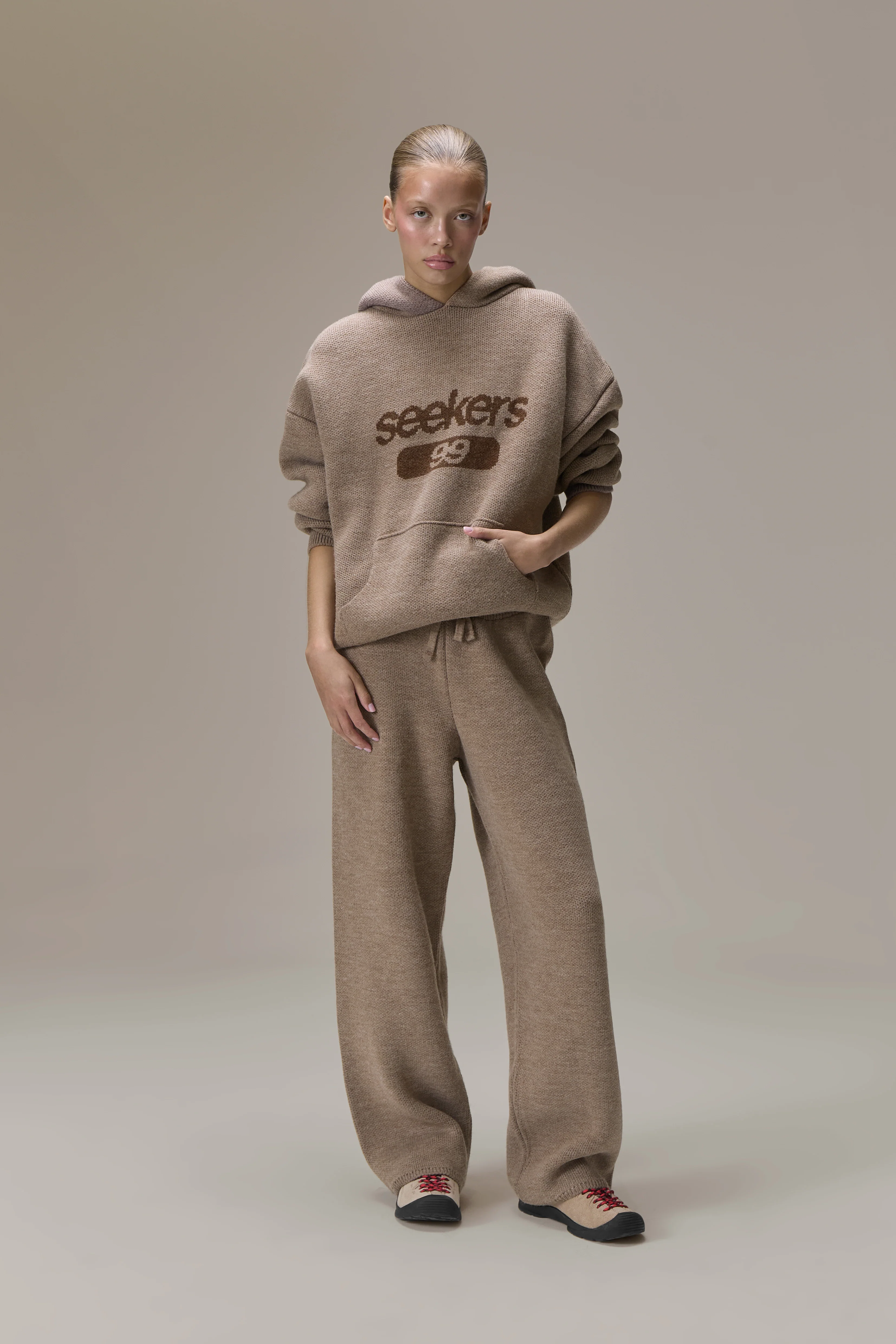 Seekers 99 Knit Hoodie in Soft Brown - Image 6