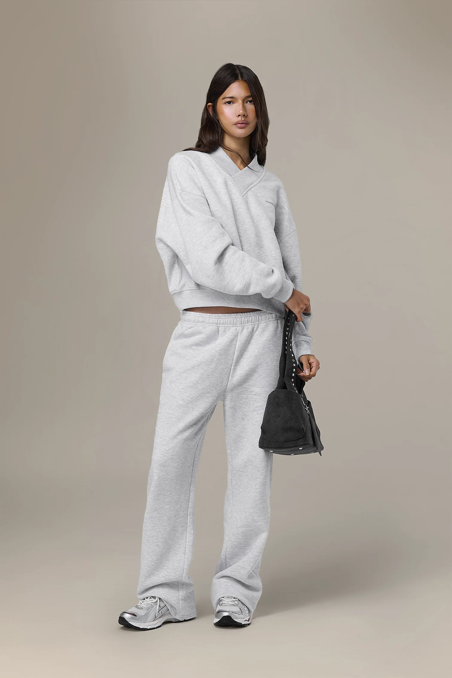 Trademark V Neck Shrunken Sweatshirt in Passive - Image 3