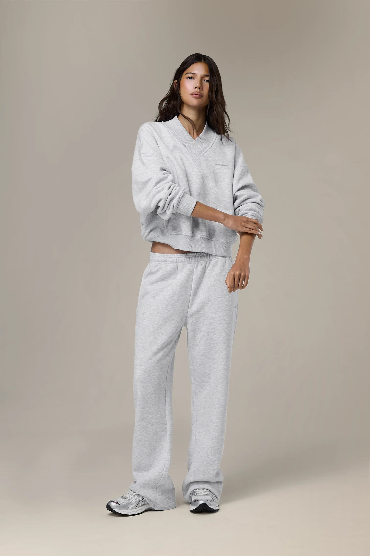 Trademark V Neck Shrunken Sweatshirt in Passive - Image 5