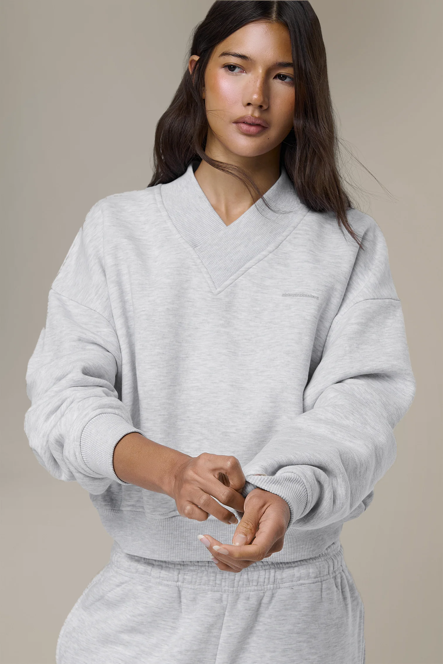 Trademark V Neck Shrunken Sweatshirt in Passive - Image 6