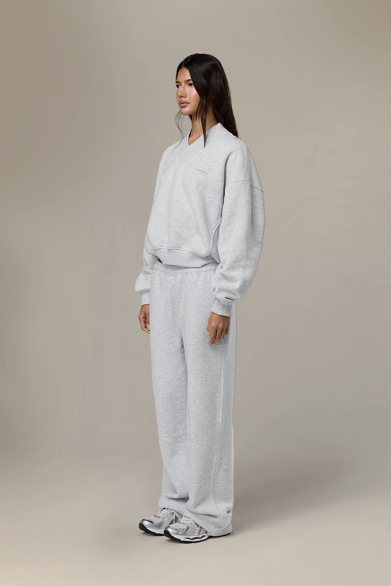 Trademark V Neck Shrunken Sweatshirt in Passive - Image 8