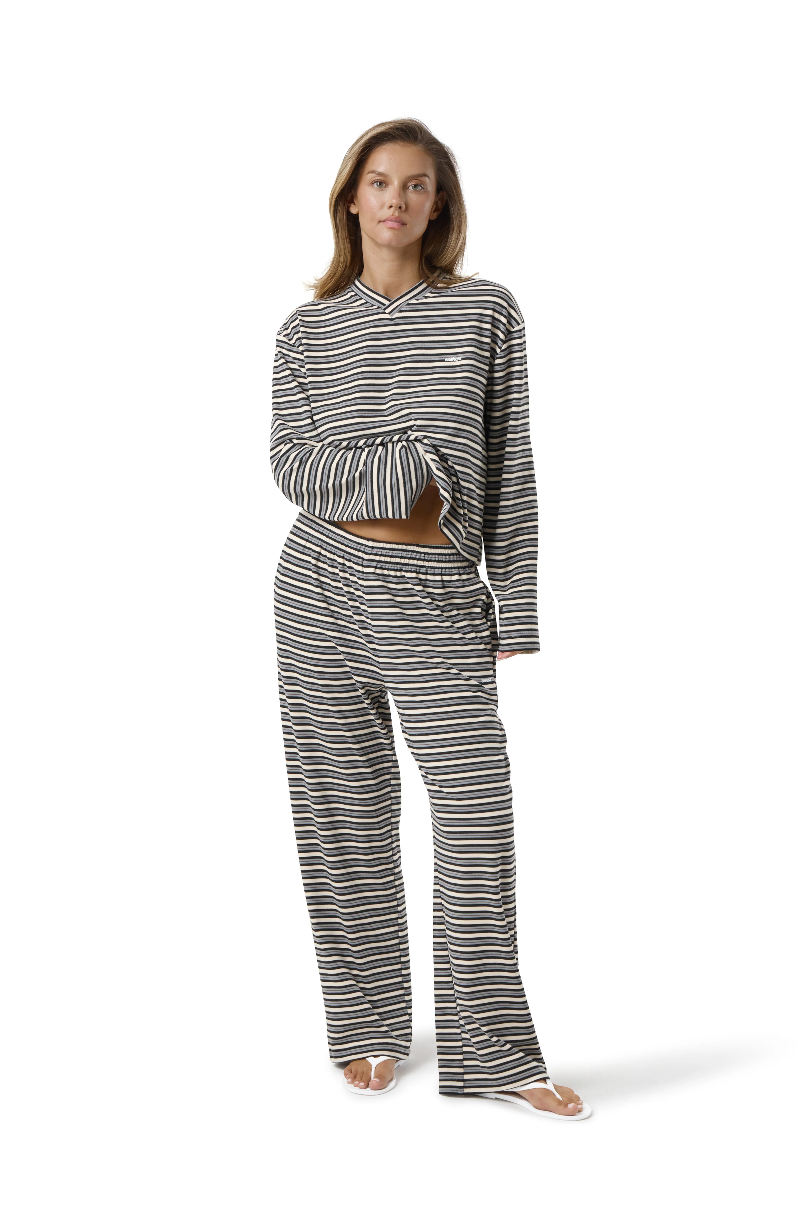 Wilkie Soft Oversized Long Sleeve in Multi Cream - Image 3