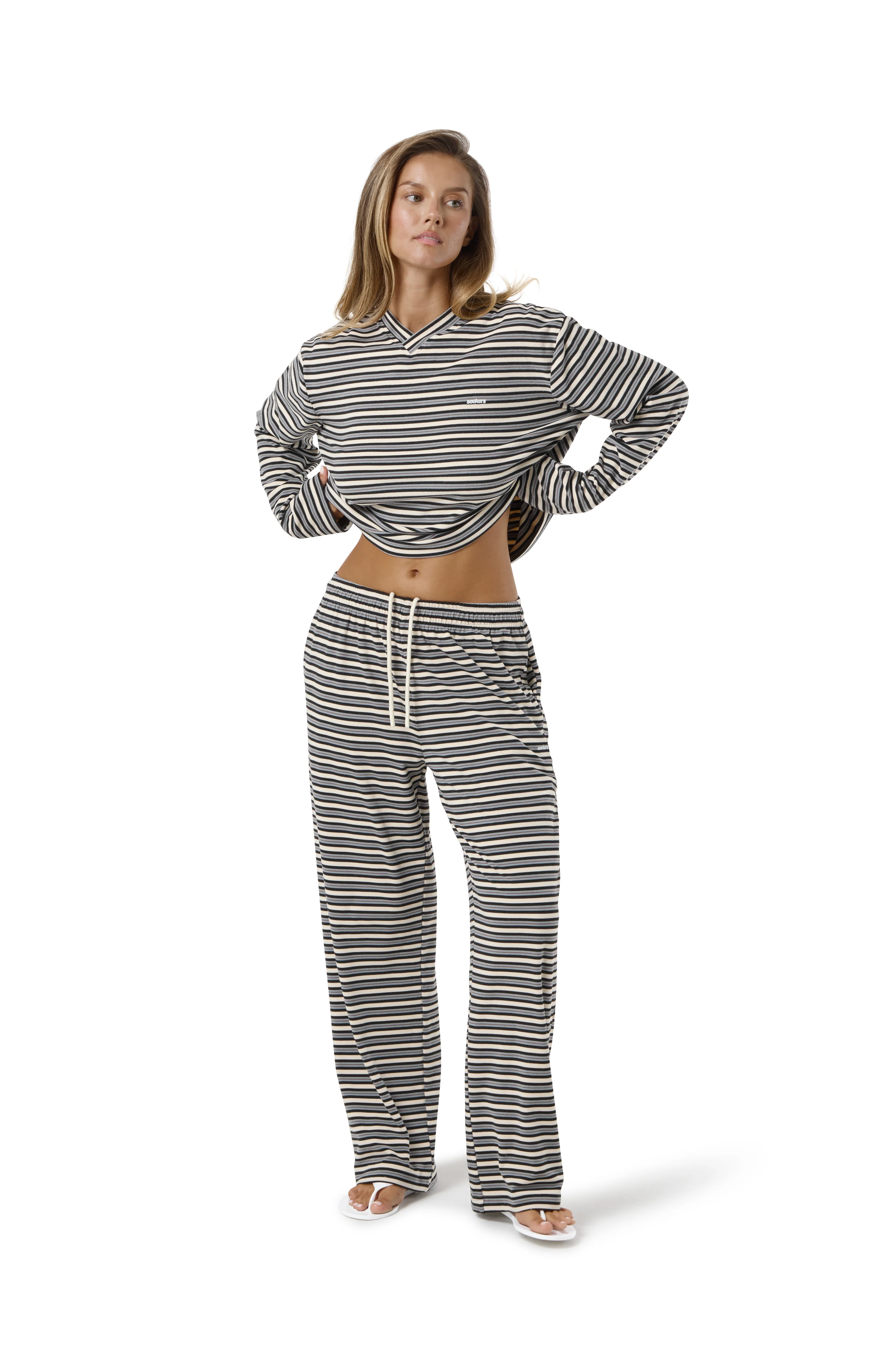 Wilkie Soft Oversized Long Sleeve in Multi Cream - Image 4